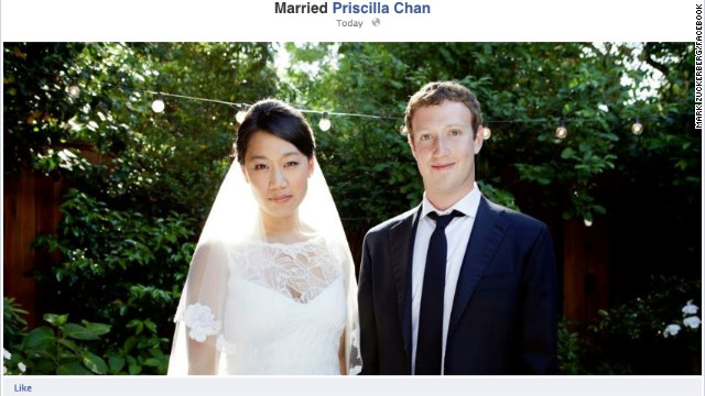 ザッカーバーグ氏がフェイスブック上で紹介した自らの結婚式の写真