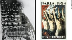 フィオナ・バナーさんの作品（左）。右は１９２４年パリ五輪のポスター