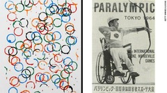 レイチェル・ホワイトリードさんの作品（左）。右は１９６４年東京パラリンピック