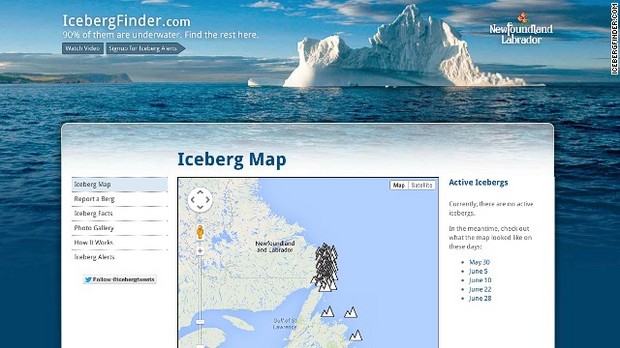 Ｉｃｅｂｅｒｇｆｉｎｄｅｒ．ｃｏｍ　カナダ東海岸の氷山の位置情報が見られるサイト