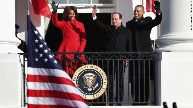 米国を公式訪問しているオランド仏大統領（中央）