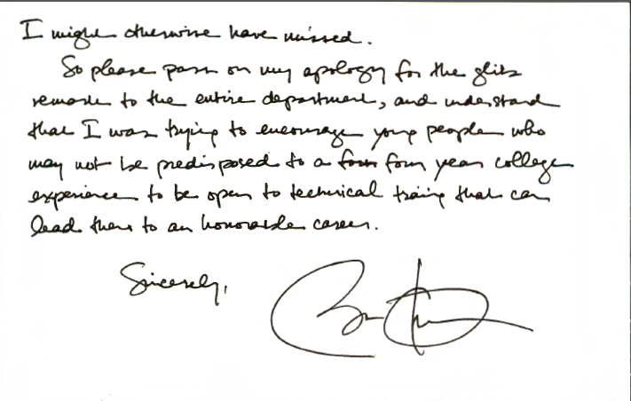 オバマ大統領の直筆の手紙の一部