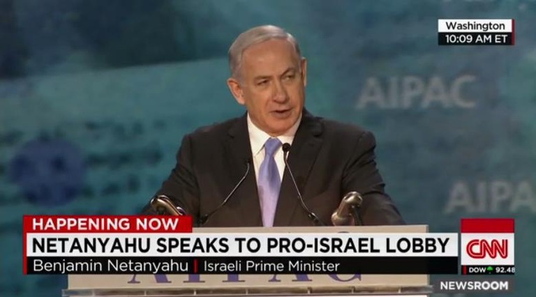 イスラエル支持団体で演説するネタニヤフ首相