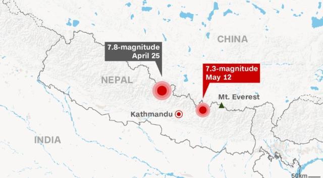 余震により、ネパールなど３カ国で６８人の死者が出ている