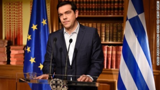 ギリシャのチプラス首相。緊縮策への反対を国民に呼び掛けていた