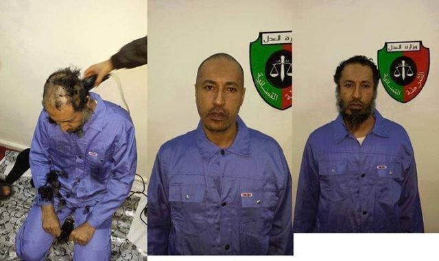 サーディ・カダフィ被告。ニジェールから送還後髪をそられた＝Zintan Brigade/Facebook