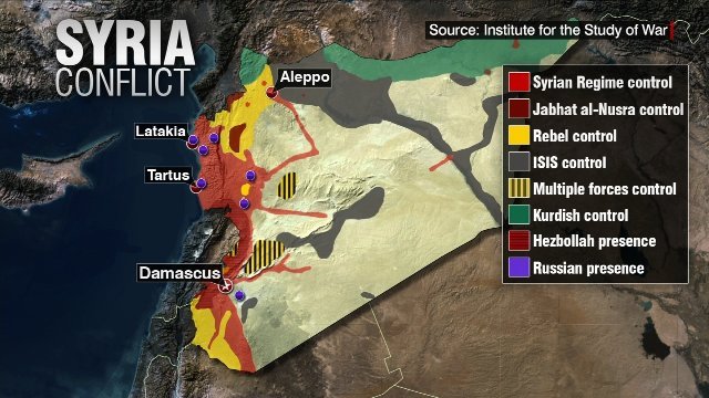 シリア国内の各勢力の分布図