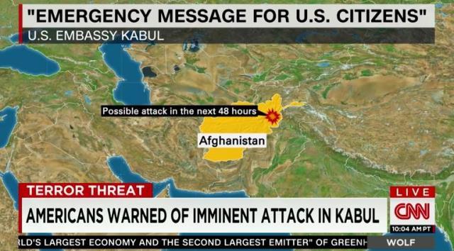 米国務省がカブールを狙った攻撃が４８時間以内に発生する可能性があると発表