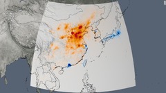 ０５年から１４年にかけてのトレンドを示した日本や中国などの地図