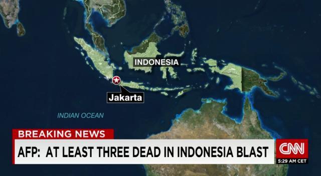 インドネシアの首都ジャカルタの中心部で、複数の爆発が発生した