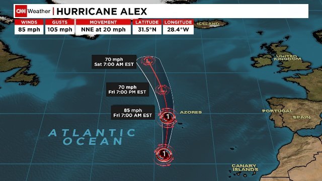 大西洋上で、この時期としては異例のハリケーン「アレックス」が発生した