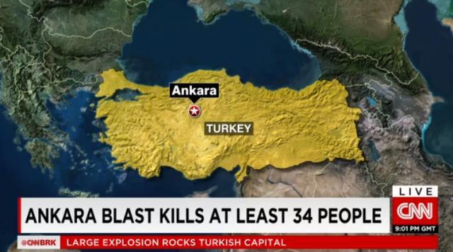 トルコ首都アンカラで爆弾が爆発し、３４人が死亡した