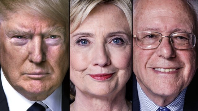 共和トランプ氏（左）が全勝、民主党はクリントン氏（中央）が４勝、サンダース氏が１勝