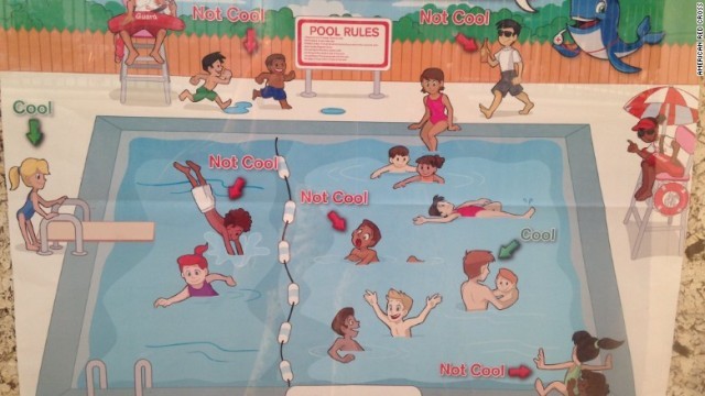プールで遊ぶ子どもたちを描いたポスターが物議を醸した＝米赤十字