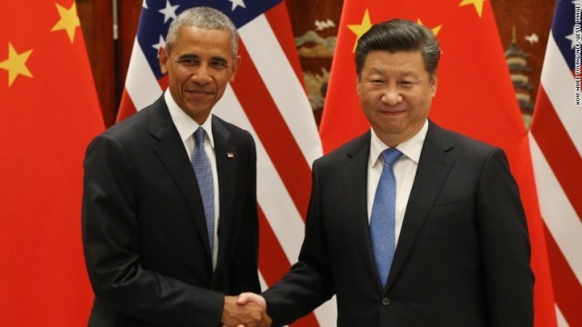 オバマ米大統領（当時）とともに「パリ協定」批准を明らかにした中国の習近平国家主席＝２０１６年９月