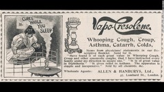 １９世紀の終わりごろに売られていた石炭酸（フェノール）の噴霧器。殺菌作用があり、吸い込むことでぜんそくや百日咳に効くと宣伝されていた