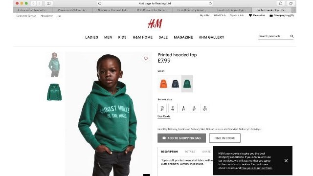 スウェーデンのカジュアル衣料大手Ｈ＆Ｍが黒人少年を起用した広告をめぐり謝罪した
