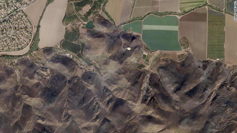 火災の被害を受けたカリフォルニア州南部の様子をとらえた衛星写真/Planet Labs Inc.
