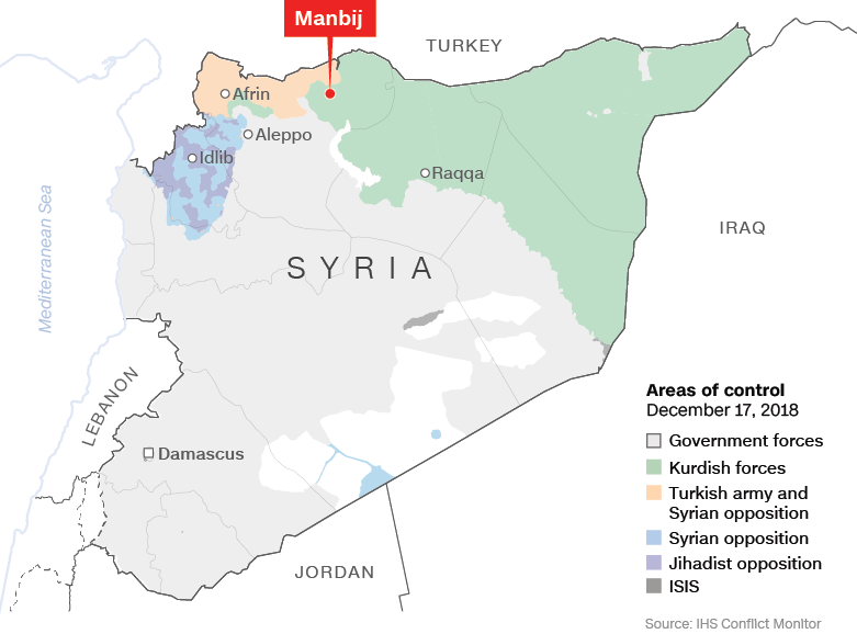 シリア軍が同国北部の要衝マンビジュに進軍したと発表/CNN