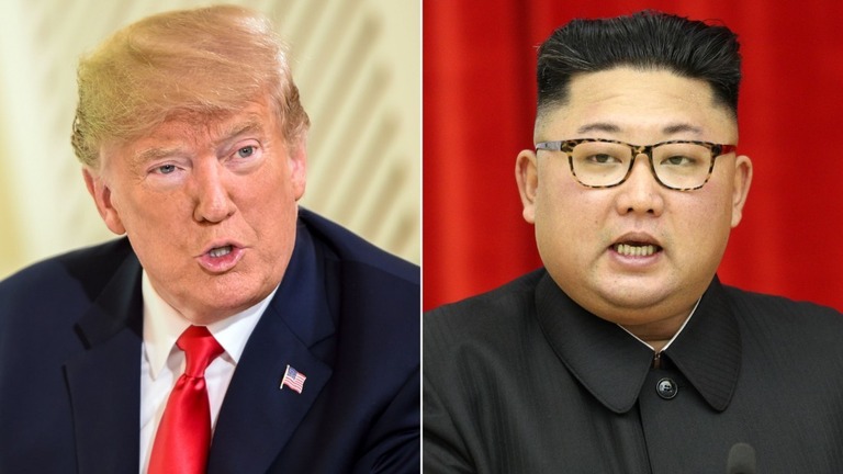 トランプ大統領（左）と金正恩朝鮮労働党委員長/Brendan Smialowski/Getty Images/Pyeongyang Press Corps/Pool/Getty Images