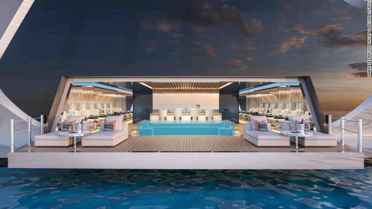 豪華なオープンビーチクラブはスペイン・ブルボン朝の国王カルロス３世がベルサイユ宮殿に対抗してイタリア南部に築いたカゼルタ宮殿がベースになっている/Gabriele Teruzzi Yacht & Design Studio