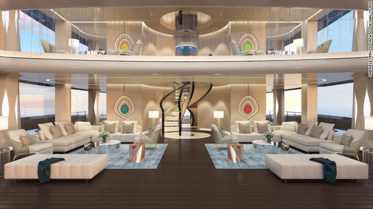ヨットの階層構造は、乗客が他では見られない海の景色を見られるよう「戦略的に設計」されているという/Gabriele Teruzzi Yacht & Design Studio