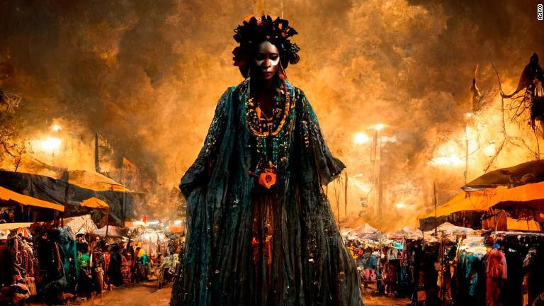 交易と富の神「アジェ」から着想を得たこの作品は、ラゴスの市場が舞台。市場の大半は女性たちが切り盛りしている/Àsìkò