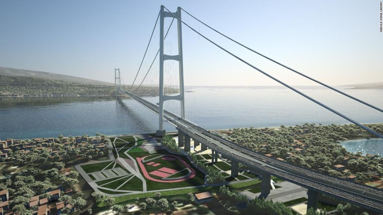 イタリア本土とシチリア島を結ぶ吊り橋の完成予想図/Webuild Image Library