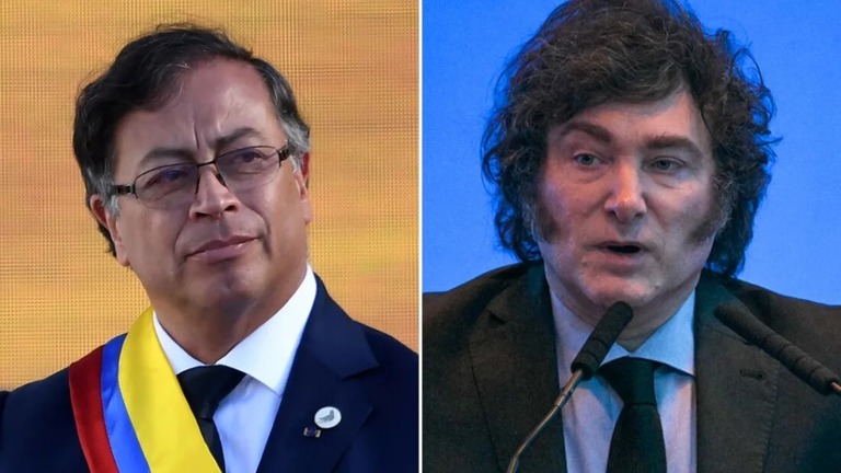 アルゼンチンのミレイ大統領（右）とコロンビアのペトロ大統領/Getty Images
