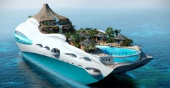 豪華ヨット「トロピカル・アイランド・パラダイス」の完成予想図。カリブ海やインド洋、ポリネシアの島をイメージしたデザインだ