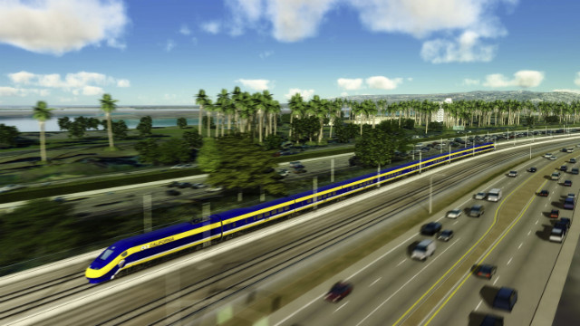 カリフォルニア州内で計画される高速鉄道の完成予想図