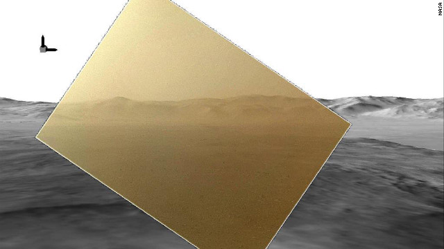 キュリオシティが７日に撮影したカラー画像を、シミュレーション画像と重ねるため、半透明に加工した　(C)NASA