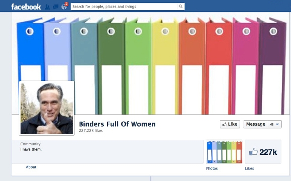 ロムニー氏の「バインダー発言」をやゆしたＦＢページも登場