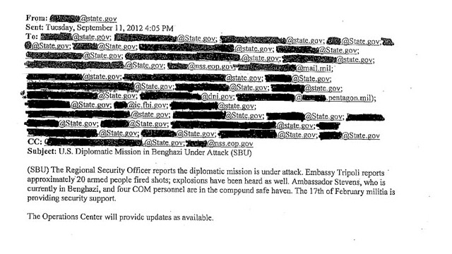 ＣＮＮが入手した電子メール。ベンガジの米領事館が現在攻撃されていると報告