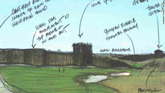壁の設計図：万里の長城のあるホールのデザイン画　(C)SCHMIDT-CURLEY DESIGN