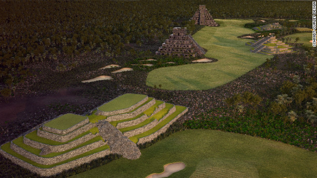 マヤの魔法:パー5のホールに出現する古代マヤ文明の遺跡。フェアウエーを外すと大変なことに (C)SCHMIDT-CURLEY DESIGN
