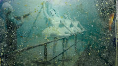 海水が作りだした作品：メキシコ湾の海底で展示されていた４カ月の間に塩の染みや藻などで変色した写真