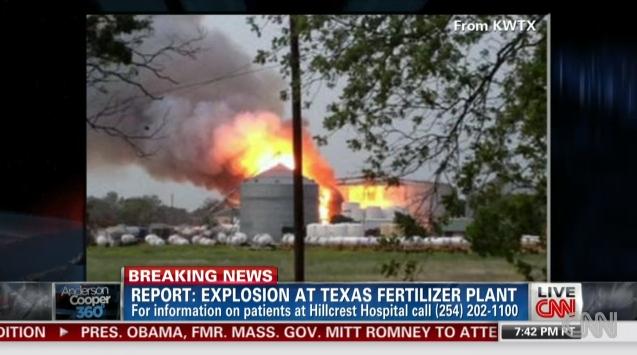 米テキサス州の肥料工場で大きな爆発があった