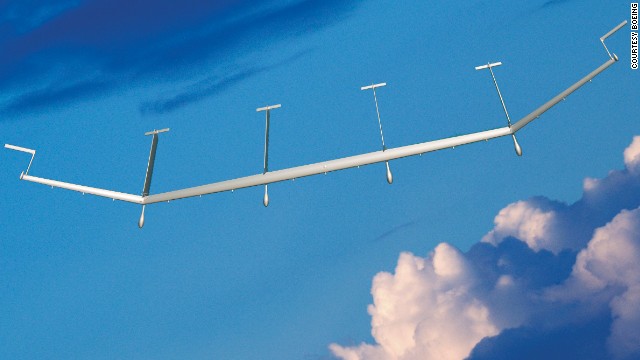 ボーイングが開発中の太陽電池で動く無人機「ソーラーイーグル」。上空18キロを飛行し、5年間飛び続ける能力があるという=BOEING提供