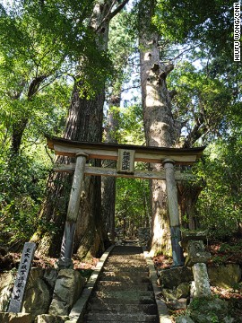 古道沿いに点在する小さな神社のひとつ、継桜(つぎざくら)王子。この地域は豊かな自然とともに降水量の多さで知られ、雨の中のハイキングとなることも多い