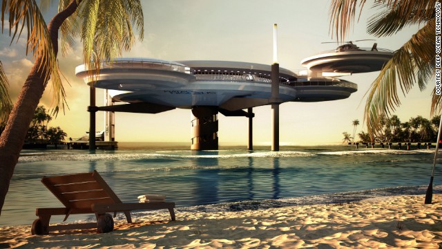 宇宙船のような形のホテル建設計画が進んでいる＝DEEP OCEAN TECHNOLOGY提供