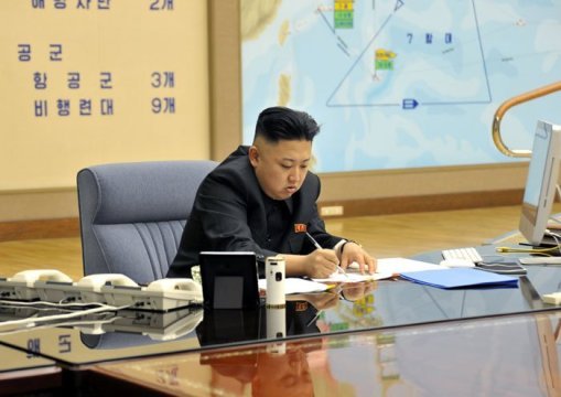 北朝鮮の金正恩第１書記。北朝鮮は６者協議再開へ意欲を見せている＝労働新聞から