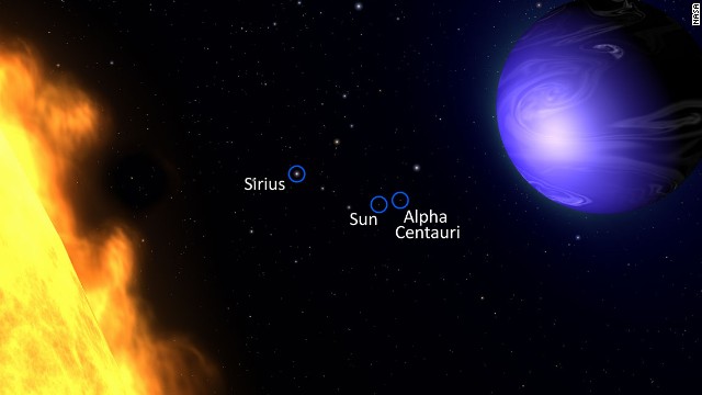 惑星「ＨＤ１８９７３３ｂ」周辺から太陽系の方向を見た様子（想像図）＝NASA提供
