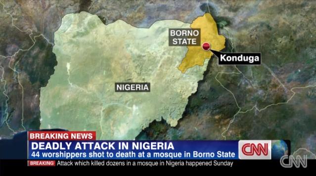 ナイジェリア北東部ボルノ州でモスクが襲われ、少なくとも４４人の死者が出た