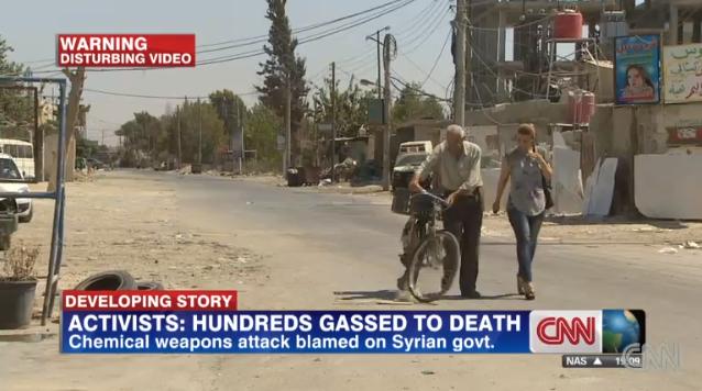 ダマスカス近郊の化学兵器が使われたとされる地区の周辺