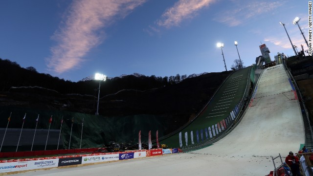 五輪で使われる予定のジャンプ台。五輪会場には洪水による被害は出ていないという