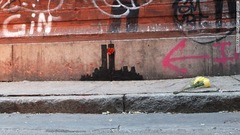 ツインタワーを描いた作品＝ニューヨーク、１３年１０月