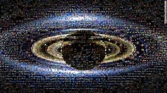 「土星に手を振ろう」キャンペーンに応えて送られてきた約１４００枚の写真を合成したモザイク画像