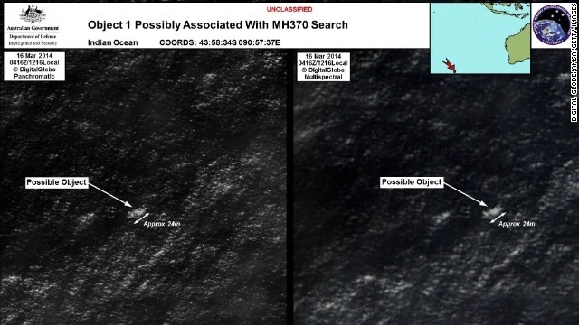人工衛星がインド洋南部に２つの物体を発見＝DIGITAL GLOBE/AMSA/GETTY IMAGES提供