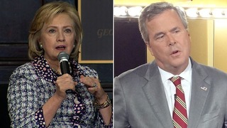 ２０１６年大統領選への立候補が取り沙汰されるクリントン元国務長官（左）とジェブ・ブッシュ元フロリダ州知事